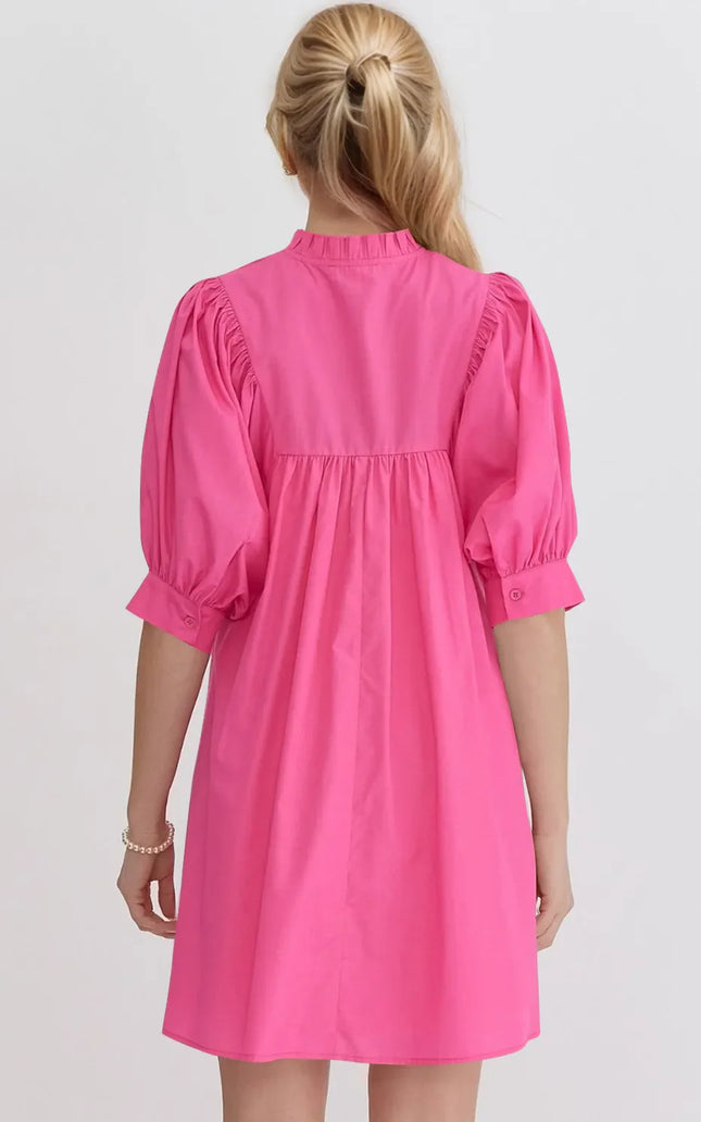 Oh Frill Notched Puff Sleeve Babydoll Mini Dress
