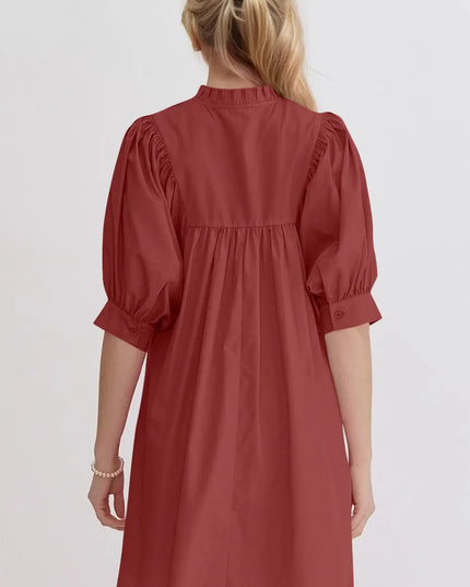 Oh Frill Notched Puff Sleeve Babydoll Mini Dress