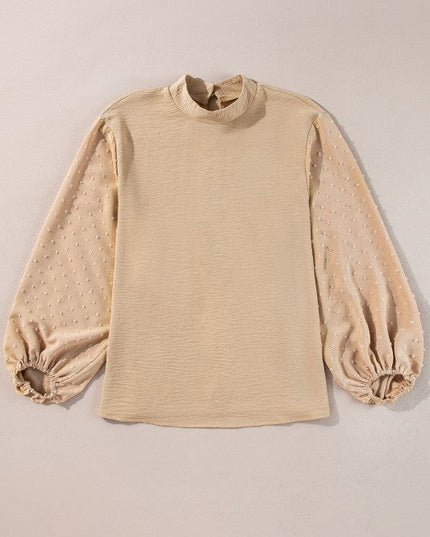 Solid Swiss Dot Balloon Sleeve Blouse