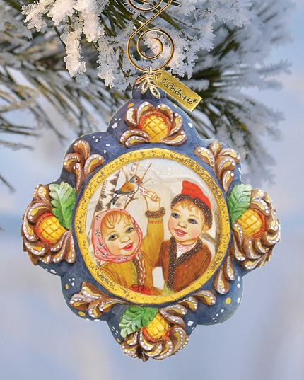 Feeding a Bird Sculpted Hand-Painted Christmas Ornament by G. DeBrekht - 6102552