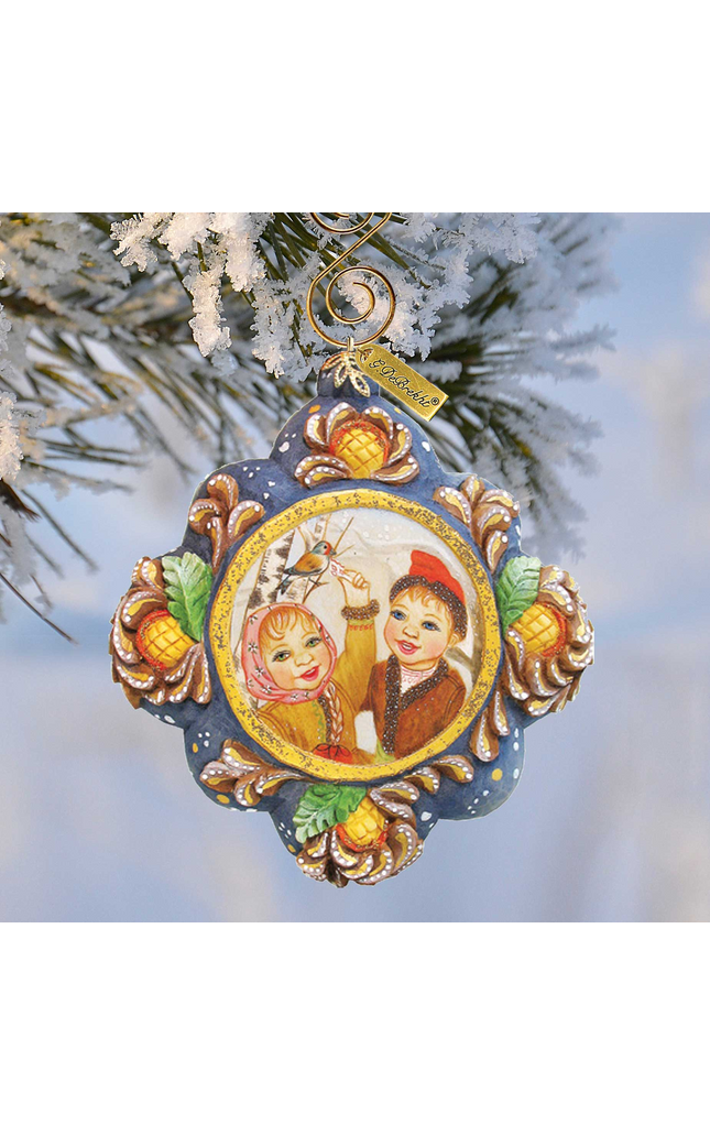 Feeding a Bird Sculpted Hand-Painted Christmas Ornament by G. DeBrekht - 6102552