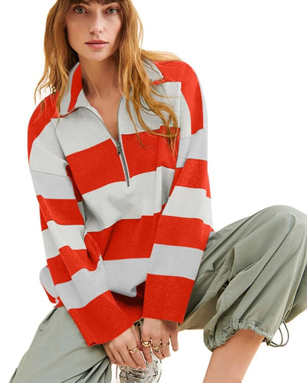 Striped Half-Zip Oversized Sweatshirt
