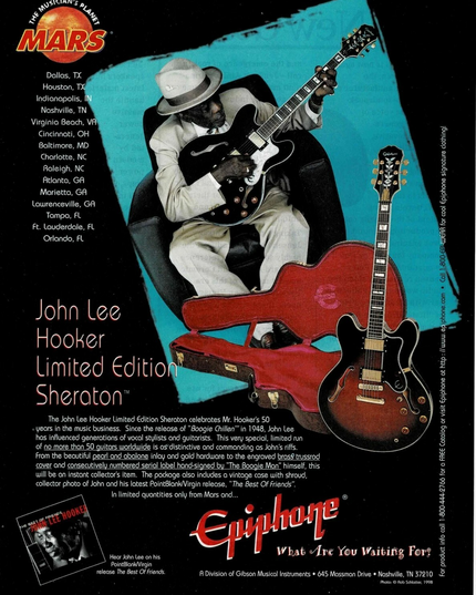 EPIPHONE GUITARS - LIMITED EDITION SHERATON - JOHN LEE HOOKER - 1998 Print Ad