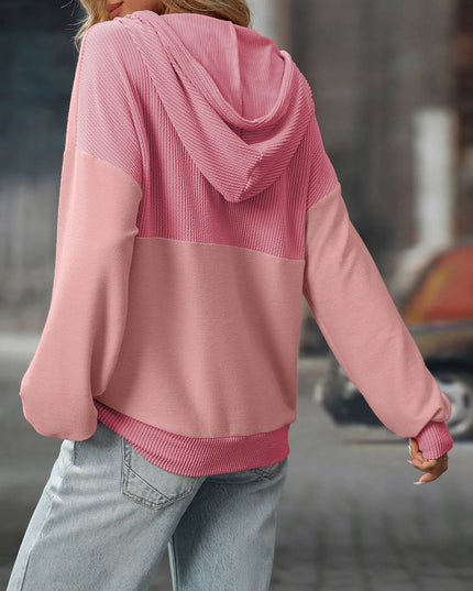Drawstring Button Detail Long Sleeve Hoodie