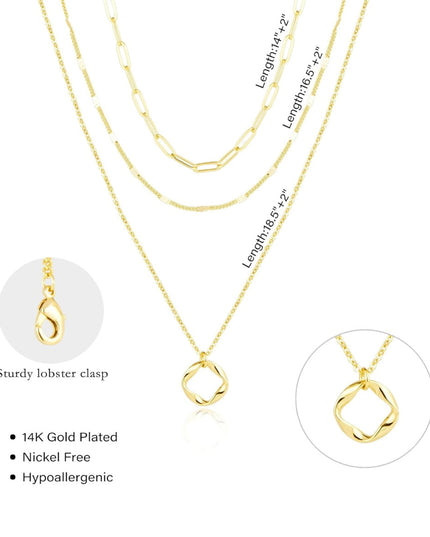 3-Piece Gold Or Silver Layered Necklace Set | Elegant Chain with Circle Pendant | Hypoallergenic