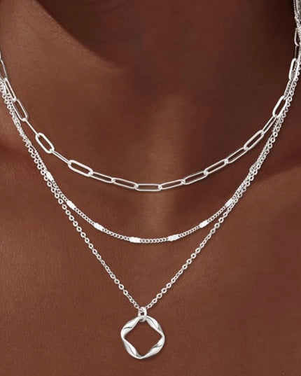 3-Piece Gold Or Silver Layered Necklace Set | Elegant Chain with Circle Pendant | Hypoallergenic