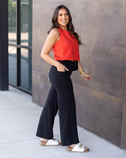 Ready to Ship | The Brooke - Black Wide Leg Full-Length with Pockets - Luxe Leggings by Julia Rose®