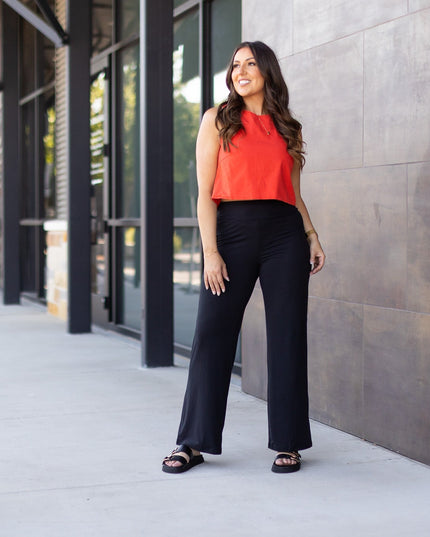 Ready to Ship | The Brooke - Black Wide Leg Full-Length with Pockets - Luxe Leggings by Julia Rose®
