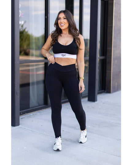 Ready to Ship |  The Stephanie - Crossover BLACK Pocket Full Length Leggings
