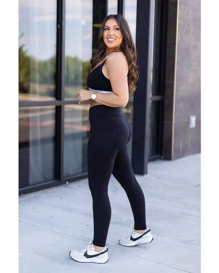 Ready to Ship |  The Stephanie - Crossover BLACK Pocket Full Length Leggings