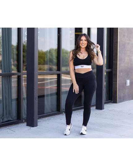 Ready to Ship |  The Stephanie - Crossover BLACK Pocket Full Length Leggings