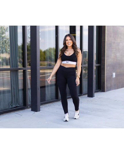 Ready to Ship |  The Stephanie - Crossover BLACK Pocket Full Length Leggings