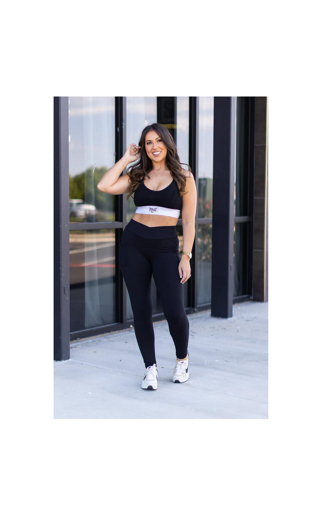 Ready to Ship |  The Stephanie - Crossover BLACK Pocket Full Length Leggings