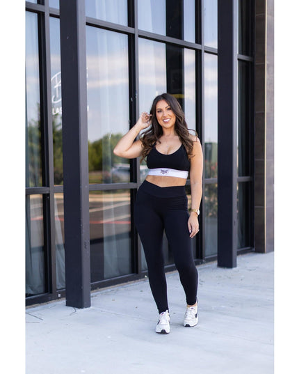 Ready to Ship |  The Stephanie - Crossover BLACK Pocket Full Length Leggings