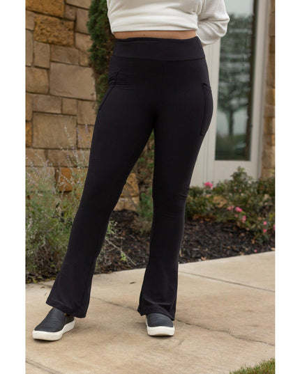 Ready to Ship | The Fiona - Black Flare Leggings WITH POCKETS