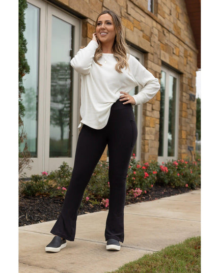 Ready to Ship | The Fiona - Black Flare Leggings WITH POCKETS