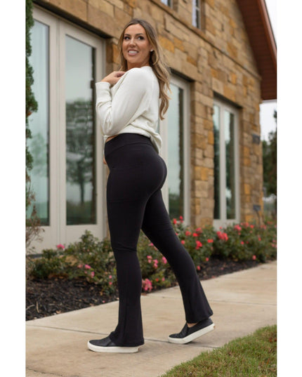 Ready to Ship | The Fiona - Black Flare Leggings WITH POCKETS