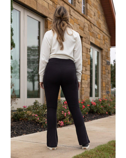Ready to Ship | The Fiona - Black Flare Leggings WITH POCKETS