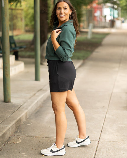 Ready to Ship | The Chrissy - Black Fleece Shorts with Pockets