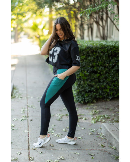 Ready to Ship | The Gracie- Green Panel Full Length Leggings