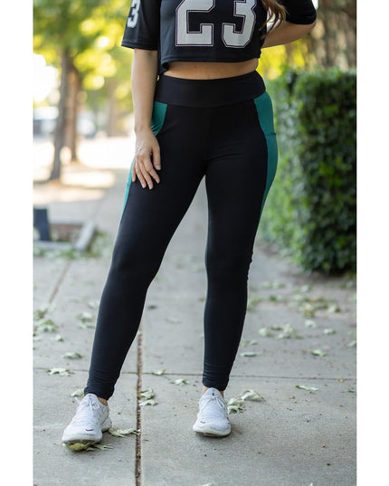 Ready to Ship | The Gracie- Green Panel Full Length Leggings