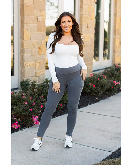 Ready to Ship | The Ciera - Charcoal FLEECE Full Length Leggings with Pocket