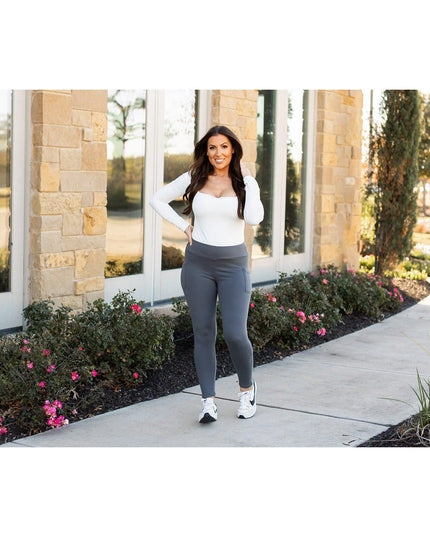 Ready to Ship | The Ciera - Charcoal FLEECE Full Length Leggings with Pocket