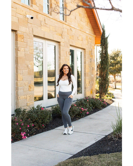 Ready to Ship | The Ciera - Charcoal FLEECE Full Length Leggings with Pocket