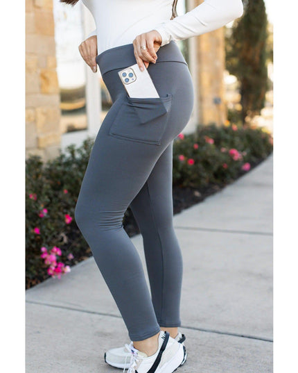 Ready to Ship | The Ciera - Charcoal FLEECE Full Length Leggings with Pocket