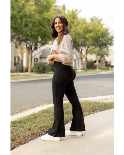 Ready to Ship | The Liz - Crossover Bootcut Leggings with Pockets