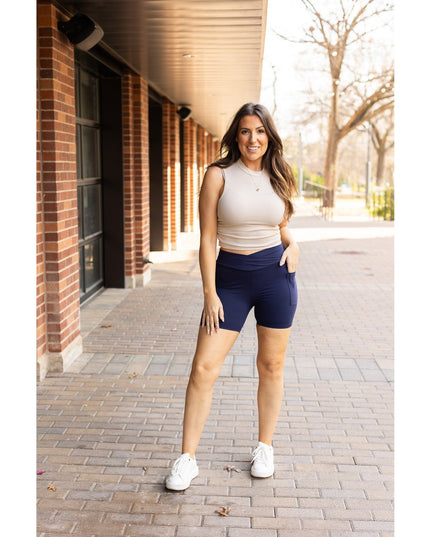 Ready to Ship | The Abby - NAVY Crossover Biker 5 Shorts  R2 - Luxe Leggings by Julia Rose®