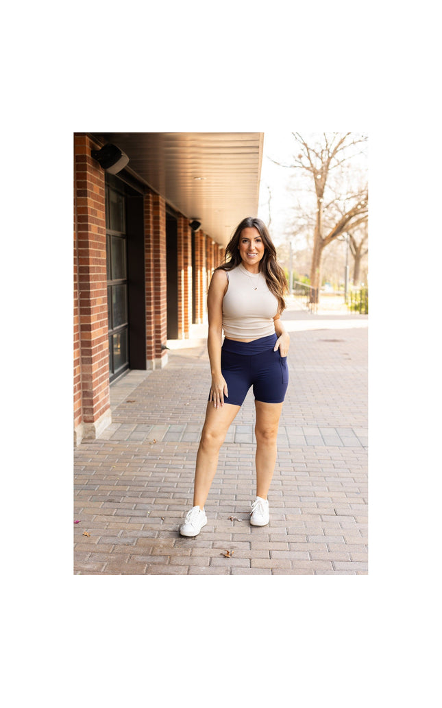 Ready to Ship | The Abby - NAVY Crossover Biker 5 Shorts  R2 - Luxe Leggings by Julia Rose®