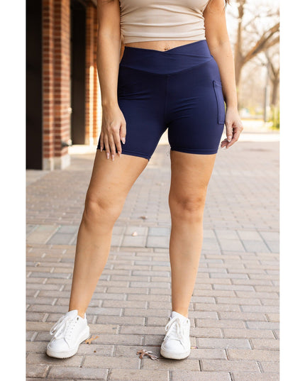 Ready to Ship | The Abby - NAVY Crossover Biker 5 Shorts  R2 - Luxe Leggings by Julia Rose®