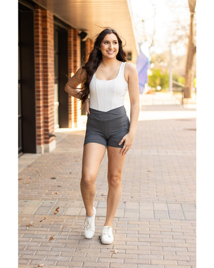 Ready to Ship  | The Caleigh - Charcoal Crossover Biker 5 Shorts