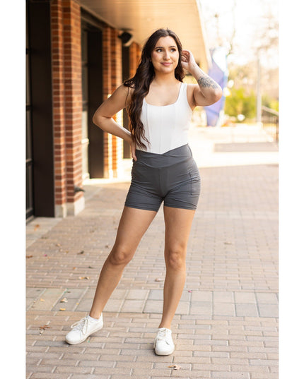 Ready to Ship  | The Caleigh - Charcoal Crossover Biker 5 Shorts