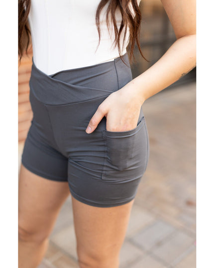 Ready to Ship  | The Caleigh - Charcoal Crossover Biker 5 Shorts