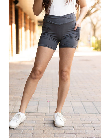 Ready to Ship  | The Caleigh - Charcoal Crossover Biker 5 Shorts