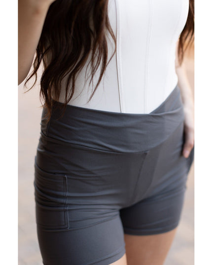 Ready to Ship  | The Caleigh - Charcoal Crossover Biker 5 Shorts