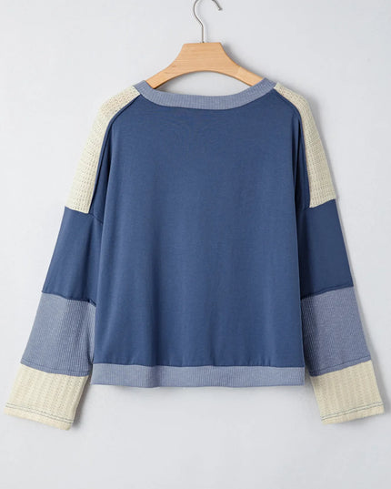 Contrast Knitted Colorblock Star Patchwork Oversize Long Sleeve Top