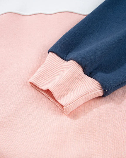 Colorblock Patchwork Half Button Baggy Sweatshirt