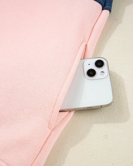 Colorblock Patchwork Half Button Baggy Sweatshirt