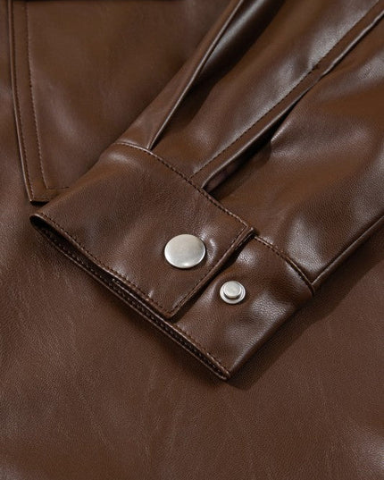 Leather Drawstring Hem Pocketed Jacket