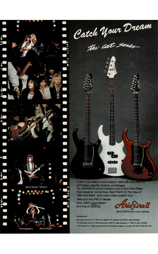 BRIAN MOORE - ARIA PRO II GUITARS - CAT SERIES - 1986 Print Ad