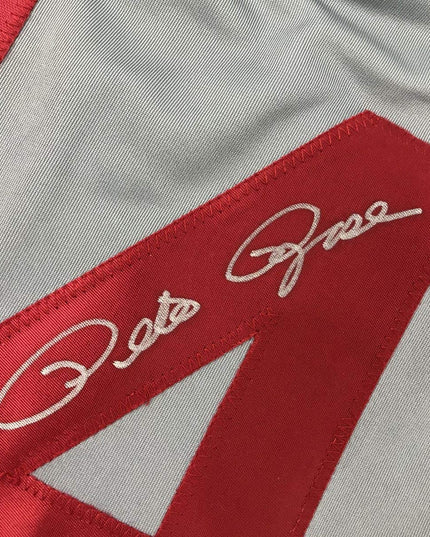 Autographed/Signed Pete Rose Cincinnati Grey Baseball Jersey JSA COA