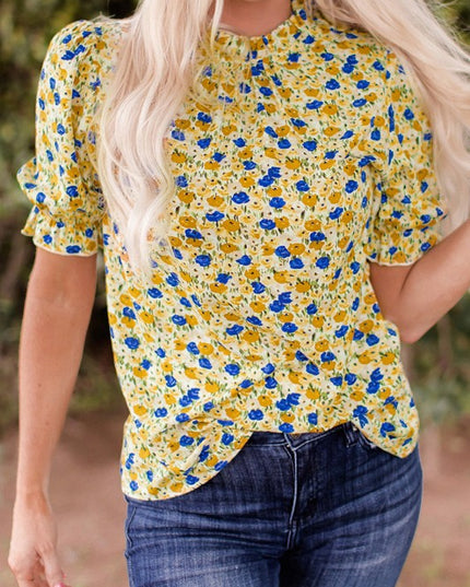 Nova Short Sleeve Frill Mock Neck Blouse