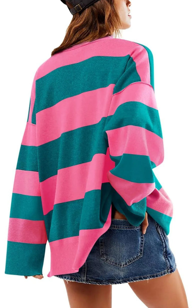Striped Half-Zip Oversized Sweatshirt