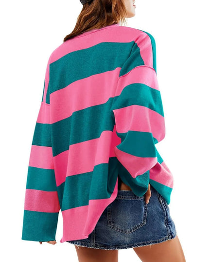 Striped Half-Zip Oversized Sweatshirt