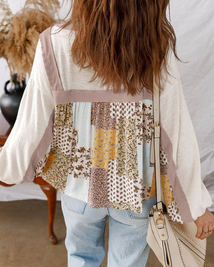 Floral Patchwork Long Sleeve Blouse