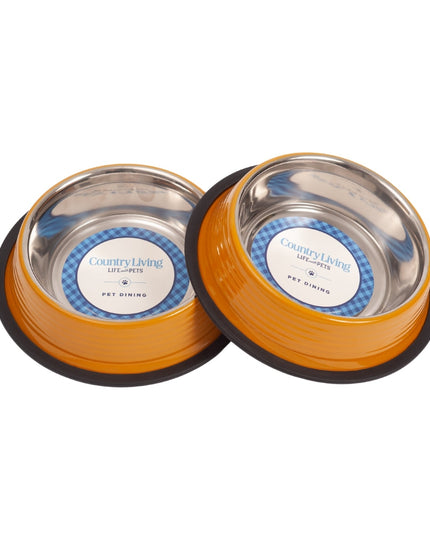Country Living Set of 2 Ribbed Non-Slip Pet Bowls – Golden Yellow