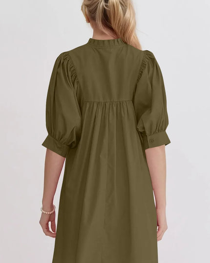 Oh Frill Notched Puff Sleeve Babydoll Mini Dress